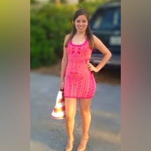 Bebe Pink Dress , thick material, open back and stretchy